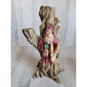 Rustic Santa Claus tree trunk candle holder vintage reindeer Xmas decor